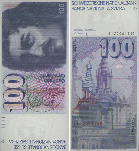 100 franken banknote francesco borromini 1991
