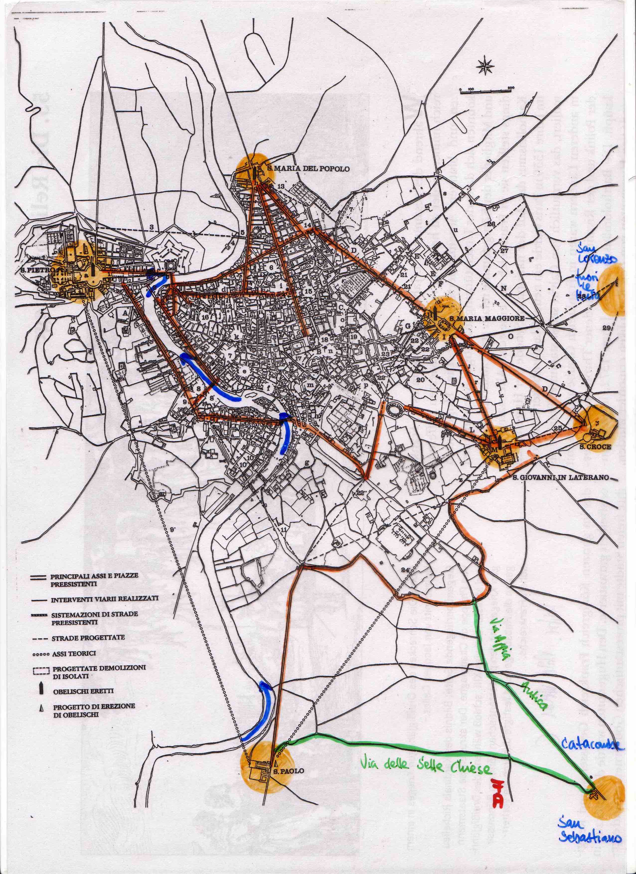RomStadtplan SixtusV Obelisken